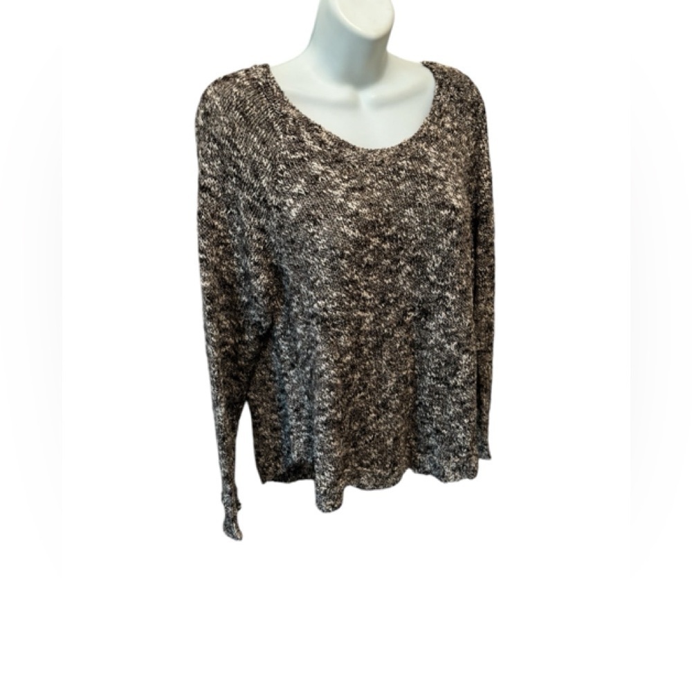 Eileen Fisher Tweed Linen Blend Sweater Scoop Neck Casual Brown~ Cream Fall Cozy